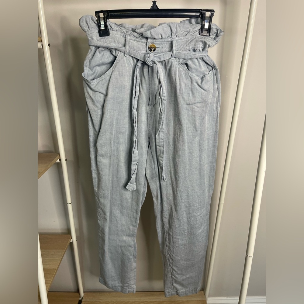 Light Blue Paperbag Waist Pants